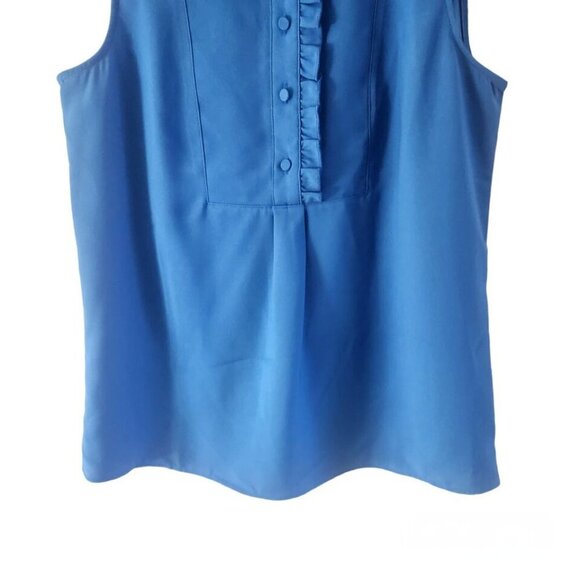 J Crew Blue Ruffle Trim Crepe Tank Top Blouse Size 0 NEW NWT - Picture 3 of 6